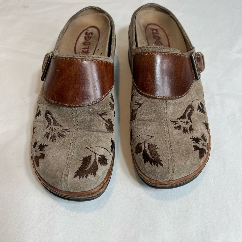 Klogs Austin brown tan floral leather slip on slip resistant mules size 7.5 - Picture 3 of 7
